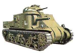 Side and frontal view drawing of a Medium Tank, M3